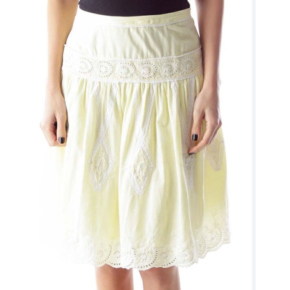 NWT NEW LITHE ANTHROPOLOGIE YELLOW EYELET & LACE A LINE spring GARDEN SKIRT $138